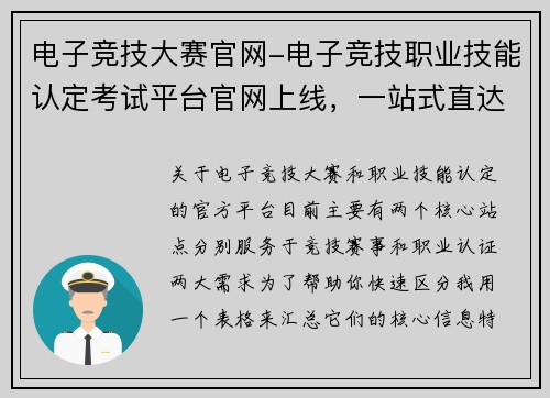 电子竞技大赛官网-电子竞技职业技能认定考试平台官网上线，一站式直达报名入口